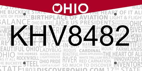 KHV8482 Ohio License Plate