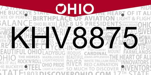 KHV8875 Ohio License Plate
