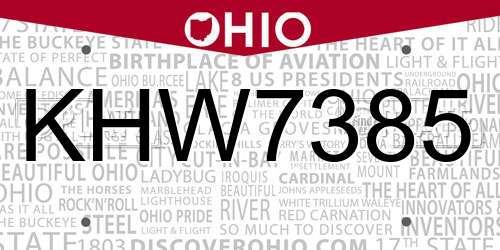 KHW7385 Ohio License Plate
