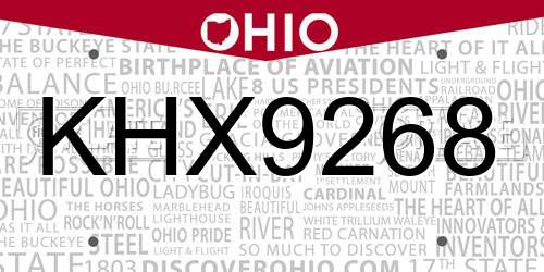 KHX9268 Ohio License Plate