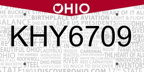 KHY6709 Ohio License Plate