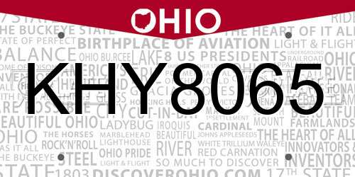 KHY8065 Ohio License Plate