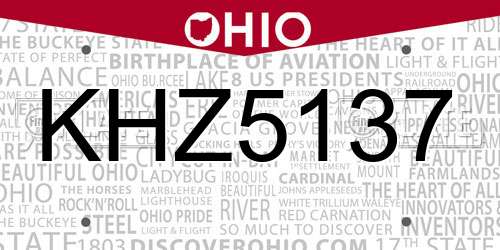 KHZ5137 Ohio License Plate
