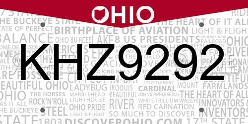 KHZ9292 Ohio License Plate
