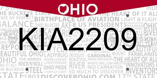 KIA2209 Ohio License Plate