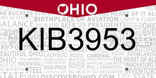 KIB3953 Ohio License Plate