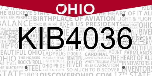 KIB4036 Ohio License Plate