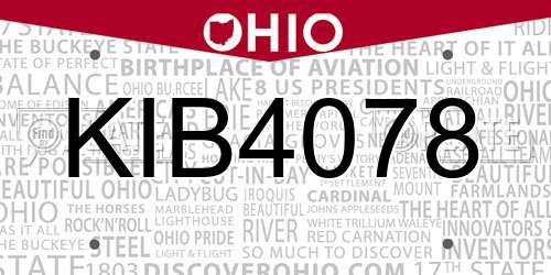 KIB4078 Ohio License Plate
