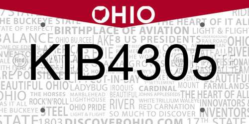 KIB4305 Ohio License Plate