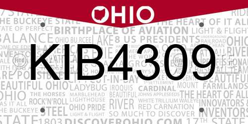 KIB4309 Ohio License Plate
