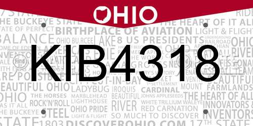 KIB4318 Ohio License Plate