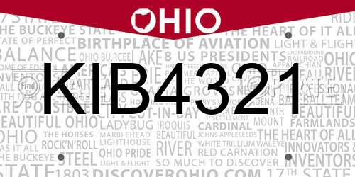 KIB4321 Ohio License Plate