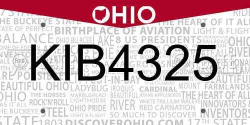 KIB4325 Ohio License Plate