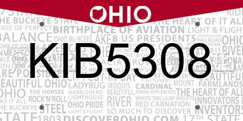 KIB5308 Ohio License Plate