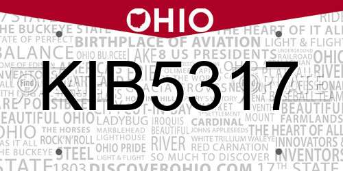KIB5317 Ohio License Plate