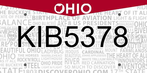 KIB5378 Ohio License Plate