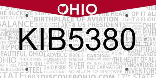 KIB5380 Ohio License Plate