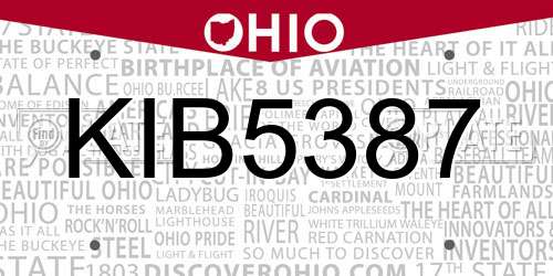 KIB5387 Ohio License Plate