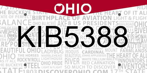 KIB5388 Ohio License Plate