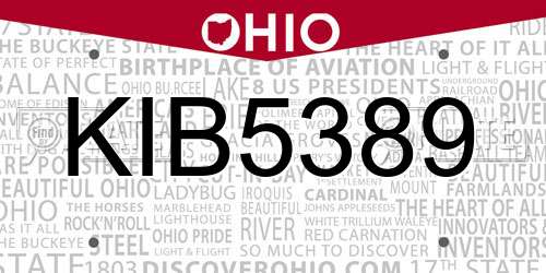 KIB5389 Ohio License Plate