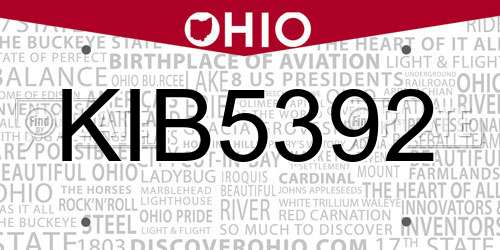 KIB5392 Ohio License Plate