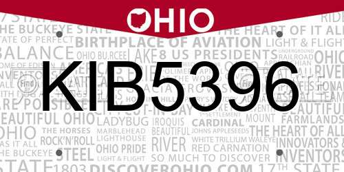 KIB5396 Ohio License Plate
