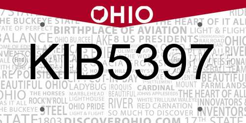 KIB5397 Ohio License Plate