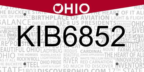 KIB6852 Ohio License Plate