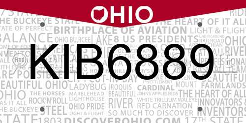 KIB6889 Ohio License Plate