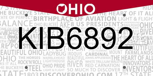 KIB6892 Ohio License Plate