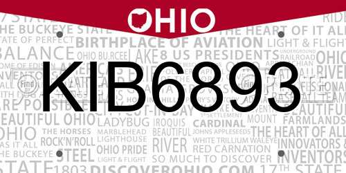KIB6893 Ohio License Plate