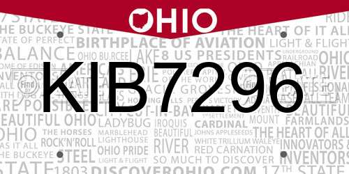 KIB7296 Ohio License Plate
