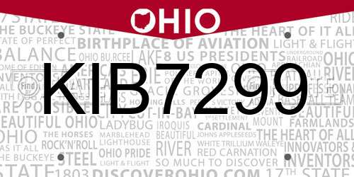 KIB7299 Ohio License Plate