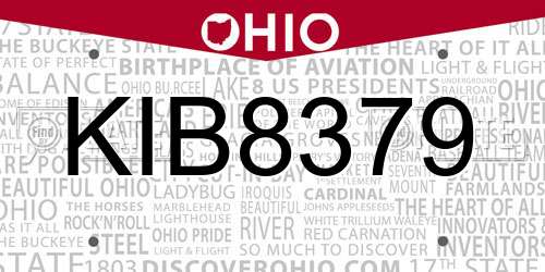 KIB8379 Ohio License Plate