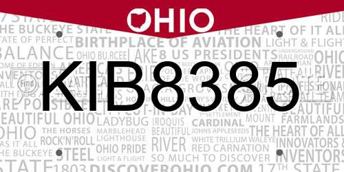 KIB8385 Ohio License Plate