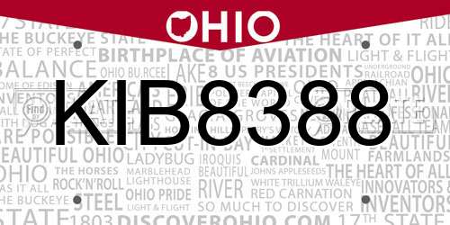 KIB8388 Ohio License Plate