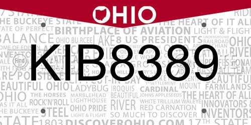 KIB8389 Ohio License Plate
