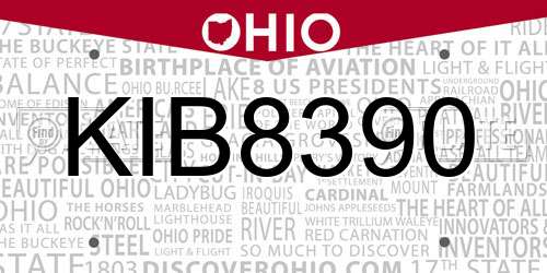 KIB8390 Ohio License Plate