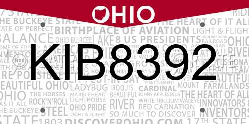 KIB8392 Ohio License Plate