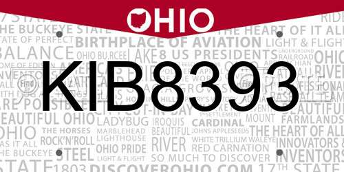 KIB8393 Ohio License Plate