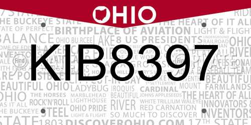 KIB8397 Ohio License Plate