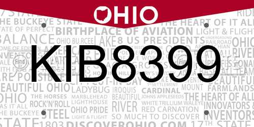 KIB8399 Ohio License Plate