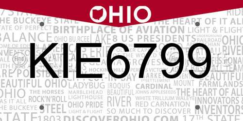 KIE6799 Ohio License Plate