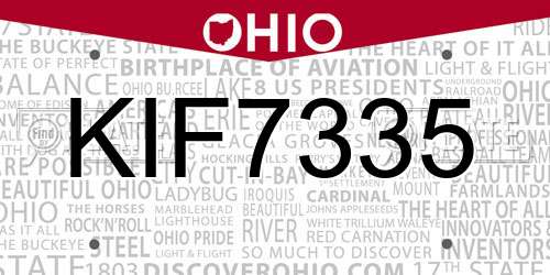 KIF7335 Ohio License Plate