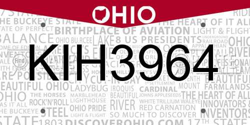 KIH3964 Ohio License Plate