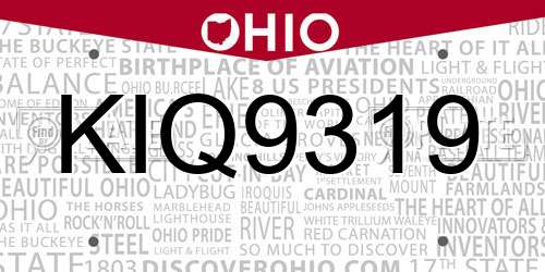 KIQ9319 Ohio License Plate
