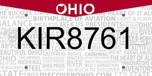 KIR8761 Ohio License Plate