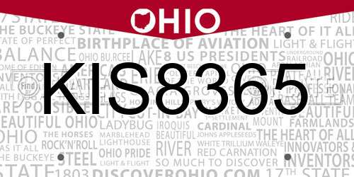 KIS8365 Ohio License Plate