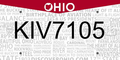 KIV7105 Ohio License Plate