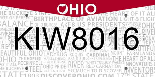KIW8016 Ohio License Plate